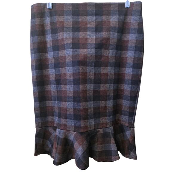 Carole Wren Dresses & Skirts - Carole Wren Large Brown/Blue/Gray Plaid/Checkered Ruffled Hem Skirt [0391]